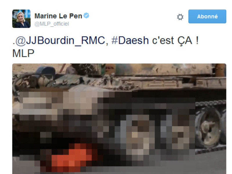 Photos trash de Daech Marine Le Pen