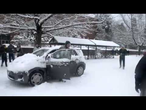 Bataille de boules de neige sur des voitures…