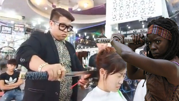 Une coupe de cheveux à coup de Katana