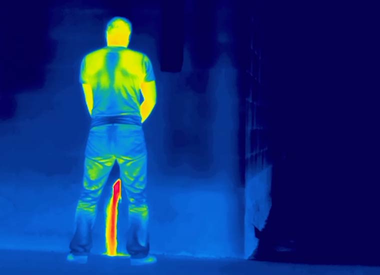 Une caméra thermique filme un torse nu dans le froid