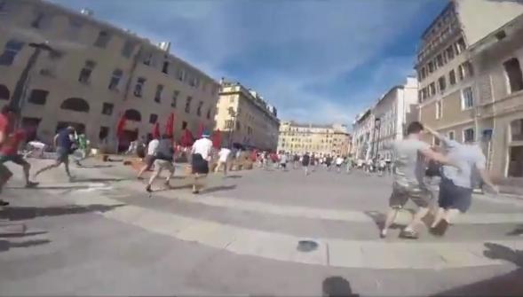 Un hooligan russe filme les violences à Marseille avec une caméra embarquée
