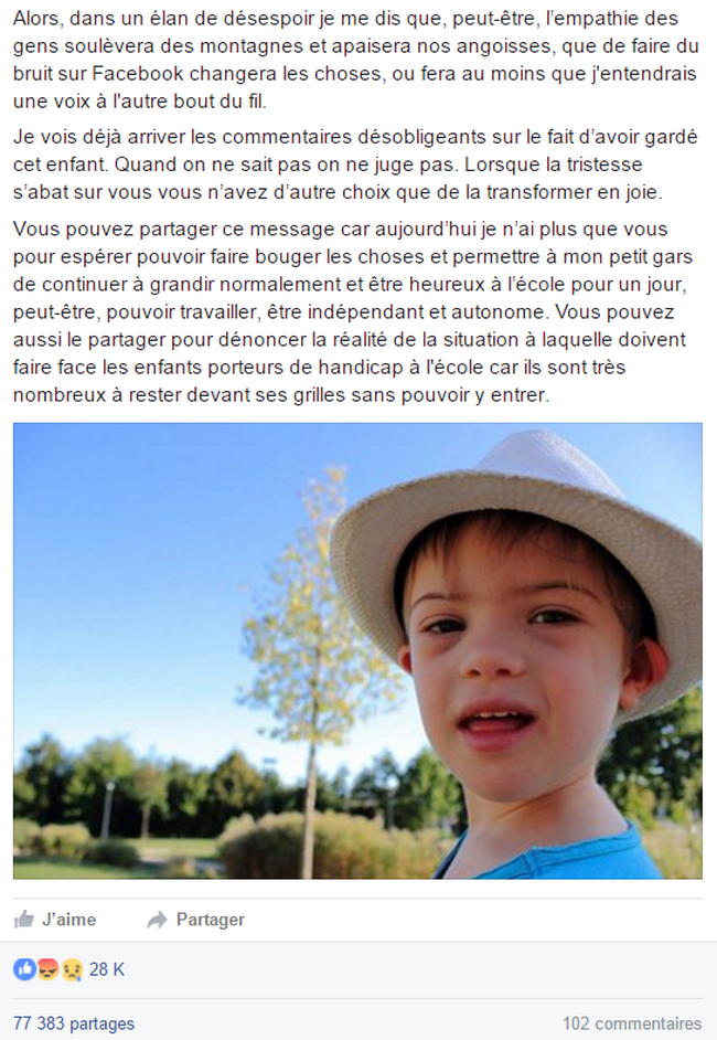 La maman d&rsquo;un enfant trisomique émeut Facebook avec un post touchant !