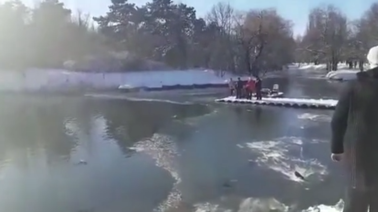 Un homme plonge dans une eau glacée pour sauver un chien