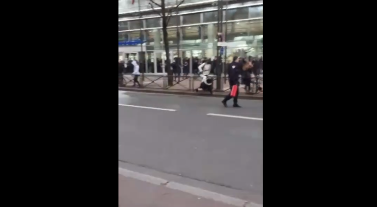 Un jeune frappe un policier lors d’une manifestation en soutien à Théo