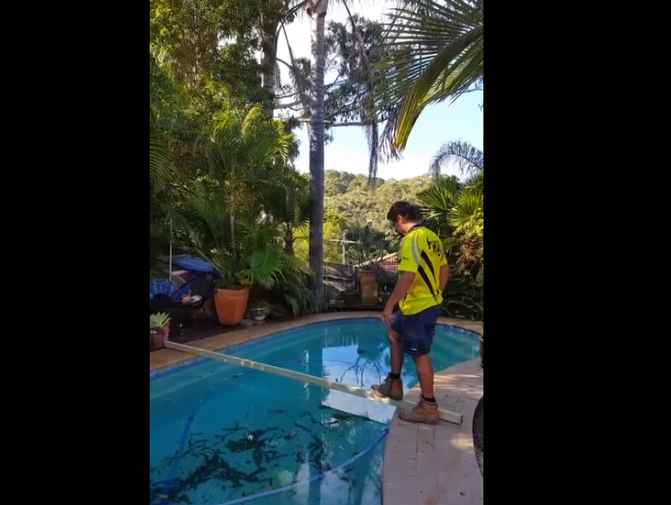 Un agent d’entretien parie qu’il peut traverser une piscine