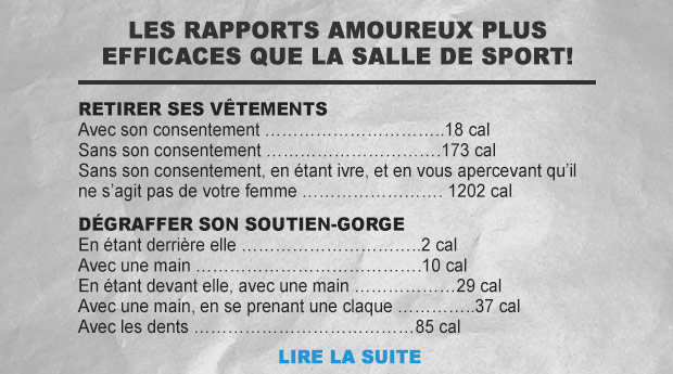 Blague drôle – Les rapports amoureux plus efficaces que la salle de sport!