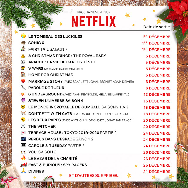 agenda Netflix pour le mois