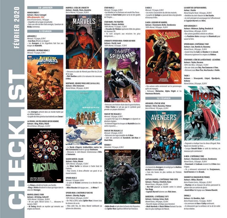 La checklist de Panini Comics en image pour le mois de février