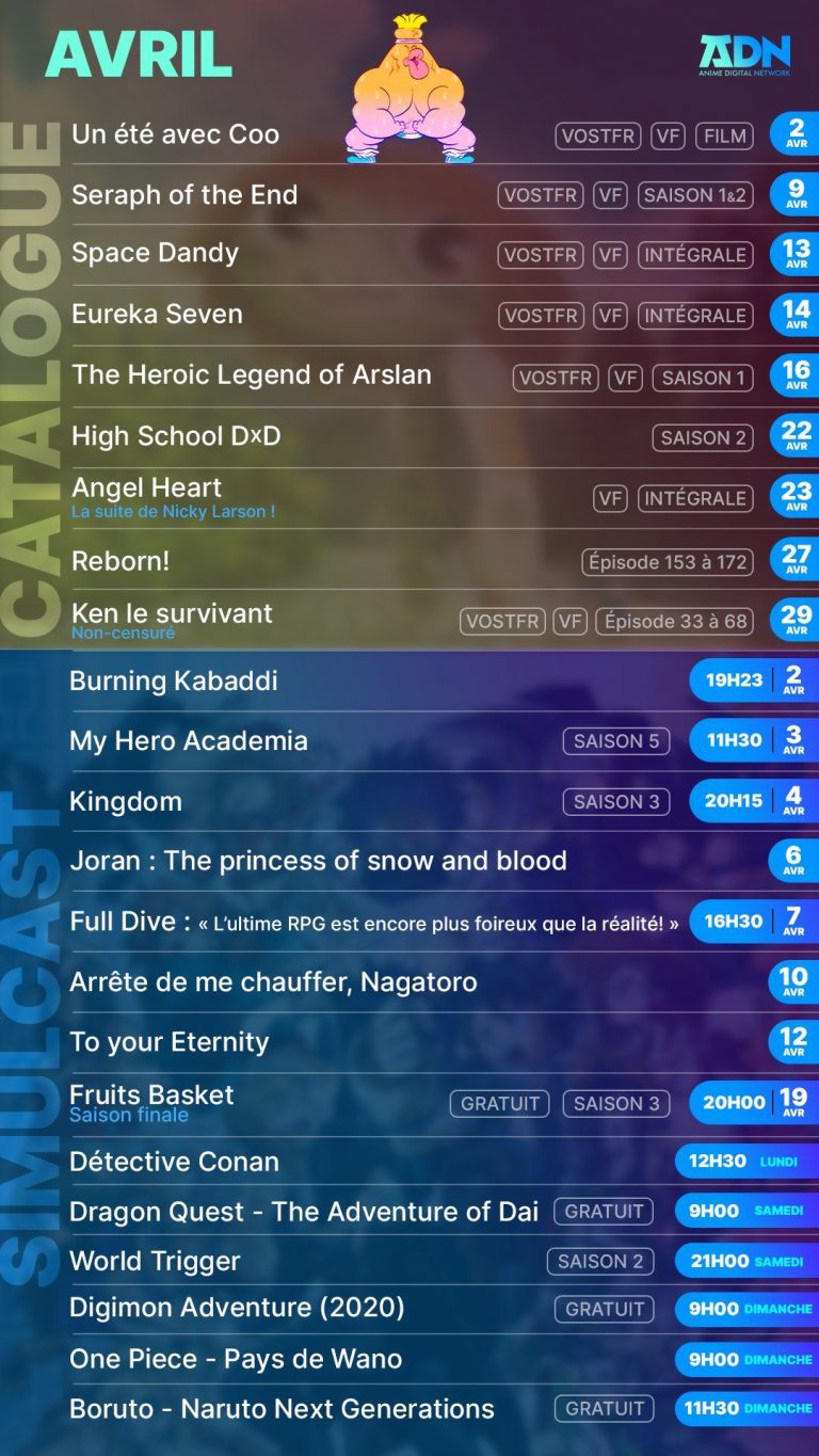 Nouveautés ADN avril 2021 – Les animés et films à découvrir du mois