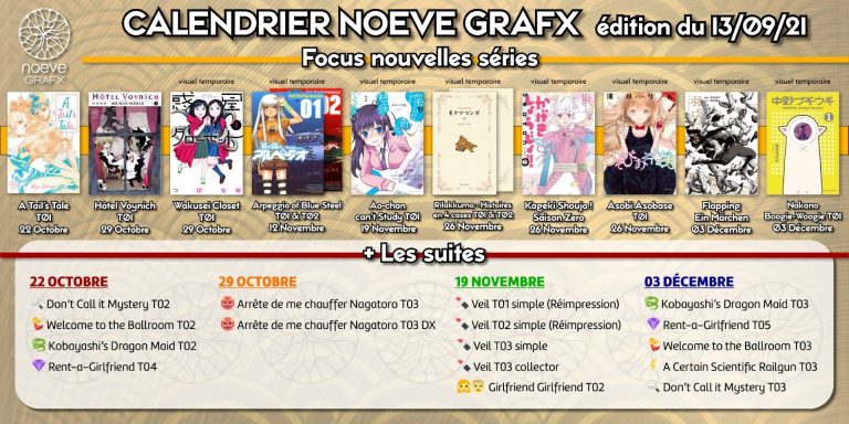 Calendrier des sorties mangas chez Noeve Grafx