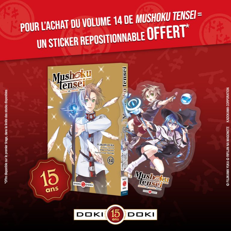 Un stickers offert pour l&rsquo;achat du manga Mushoku Tensei (tome 14)