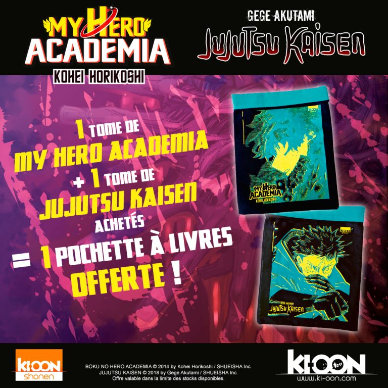 Ki-oon vous offre une pochette à livres MHA / JJK !