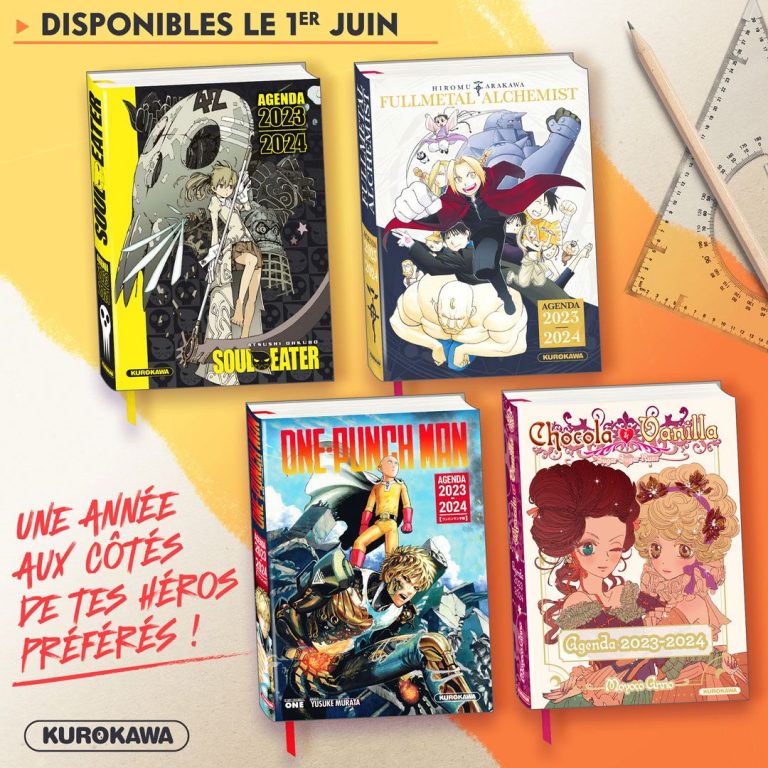 Agendas Kurokawa 2023-2024 : Soul Eater, FullMetal Alchemist, One-Punch Man et Chocola & Vanilla à l&rsquo;honneur !