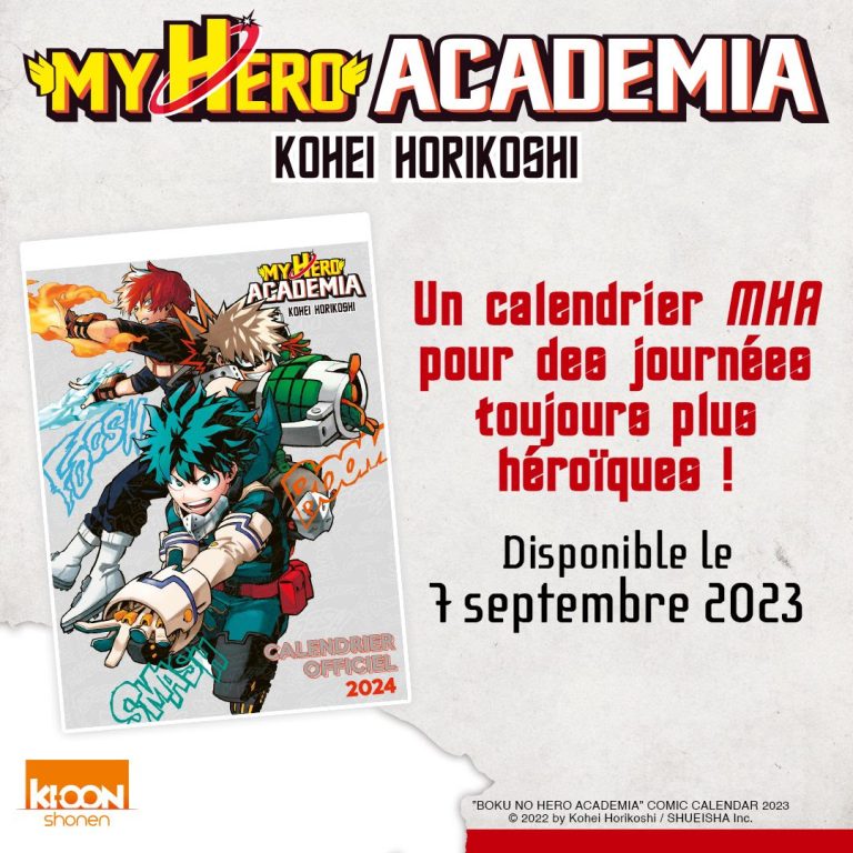 Calendriers 2024 Ki-oon : My Hero Academia et Jujutsu Kaisen en Exclusivité ! Découvrez les Illustrations Colorées dès Septembre !