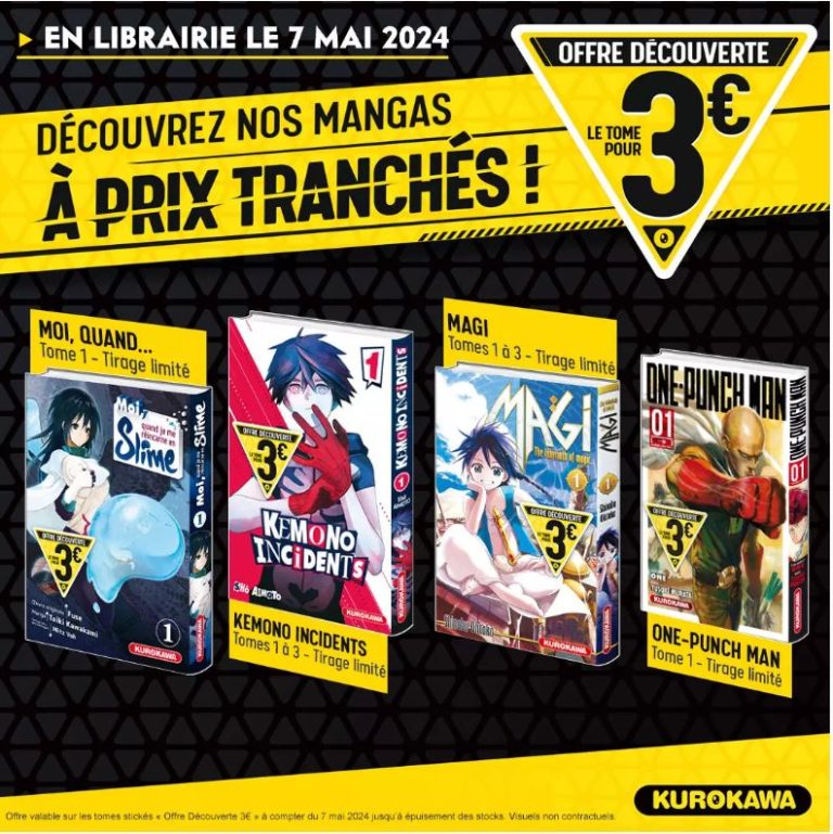 Nouvelle promotion chez Kurokawa : Prix réduits sur les premiers volumes de séries Manga