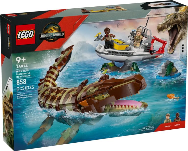Le bateau en mission et le mosasaure en briques – LEGO Jurassic Park